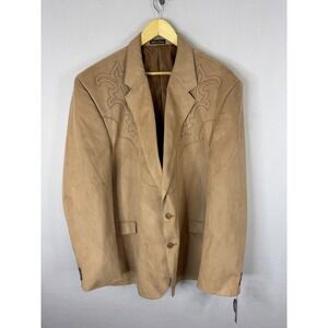 Circle S Mens Western Blazer Camel Tan Faux Suede Embroidered Sport Coat 52L NWT